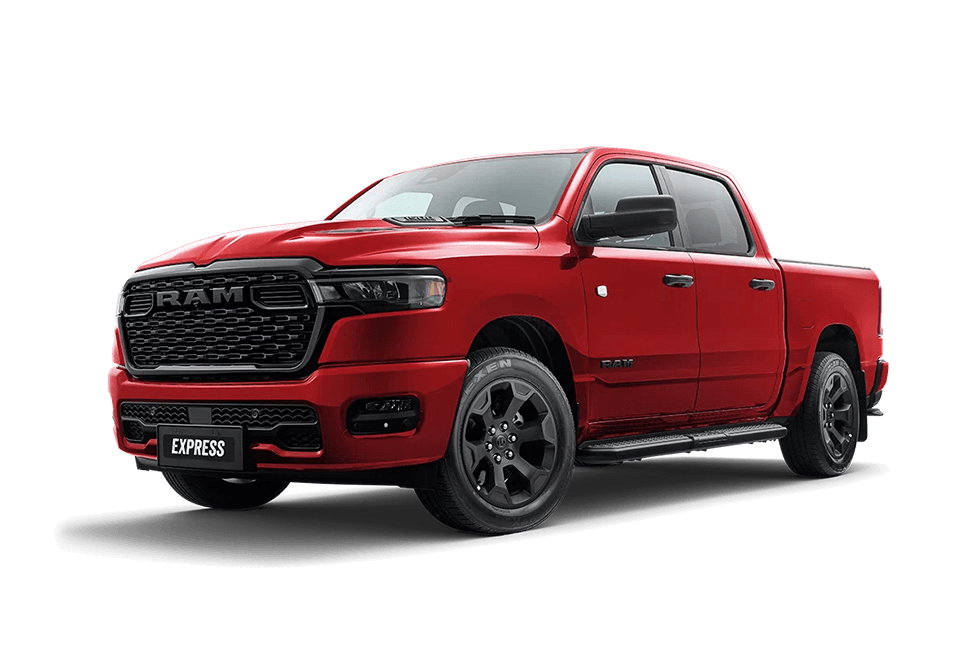 Front 3/4 render of a RAM Truck with a Molten Red paint finish