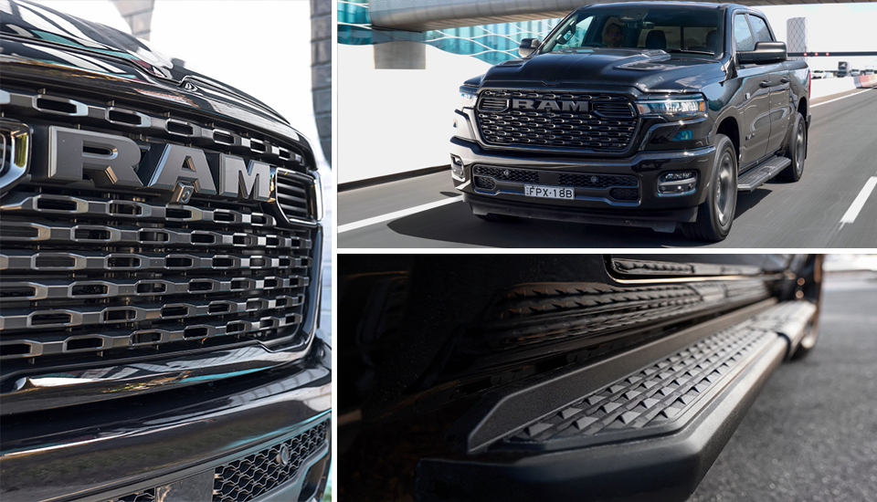 Collage of black RAM accessories